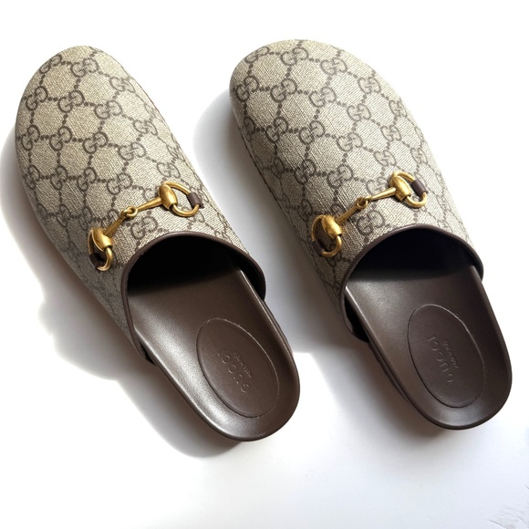 Authentic New GUCCI GG Supreme Monogram Horsebit Miro Brown Mules Slides Shoes - Picture 1 of 11
